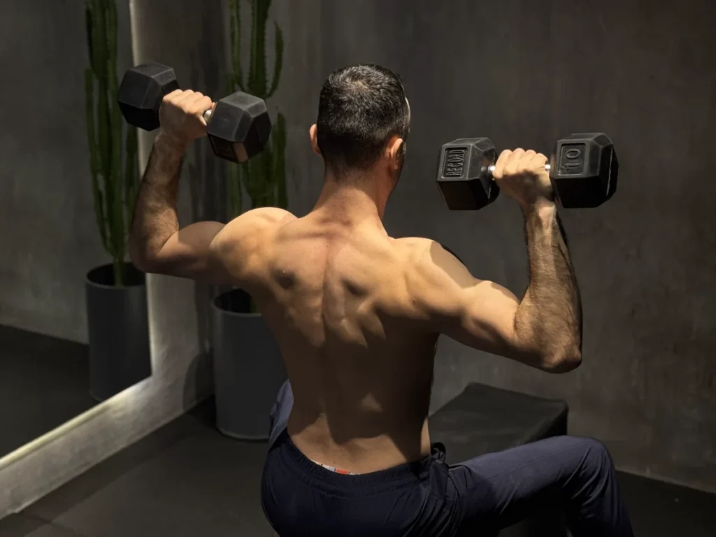 عضلات سرشانه در حرکت پرس سرشانه با دمبل